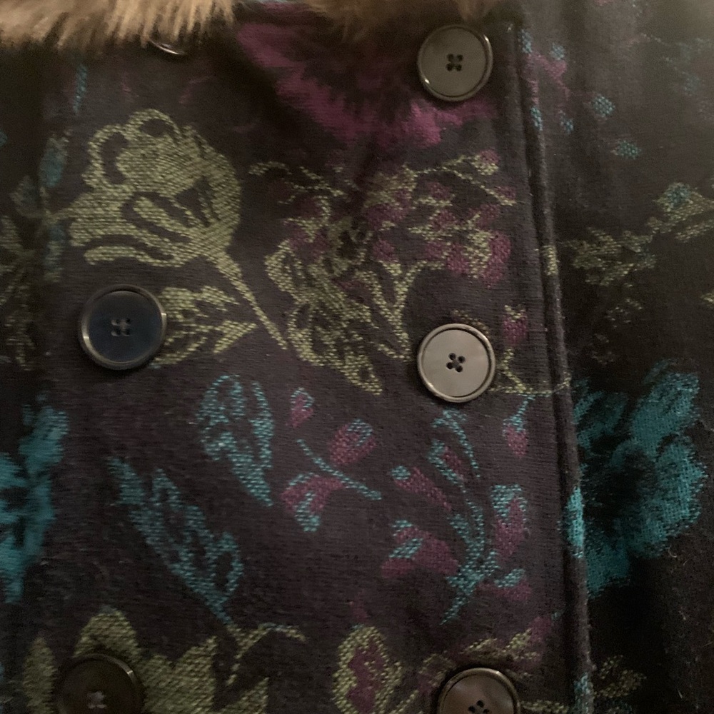 Boho Hippie Navy Floral Tapestry Coat Size Large Gorgeous Double Breasted warm - Picture 7 of 11